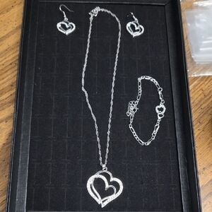 S925 Pure Silvery Women's Love Jewelry Set, Retro Fashion Hollow Heart Pendant